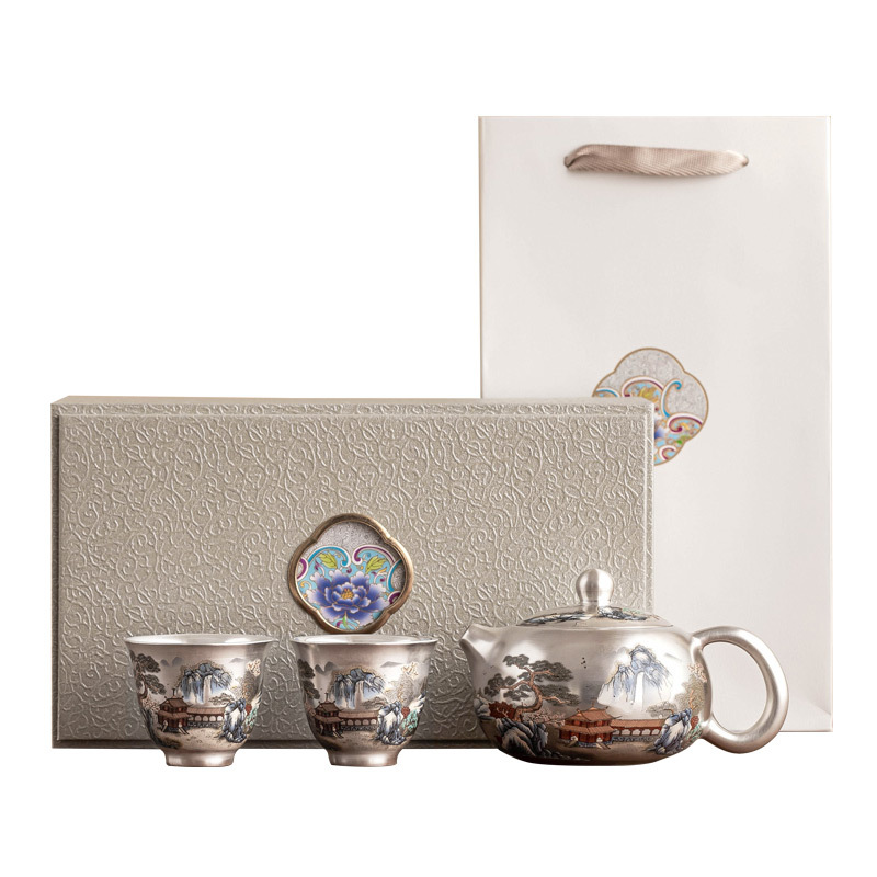 鎏銀萬里山河茶具套裝