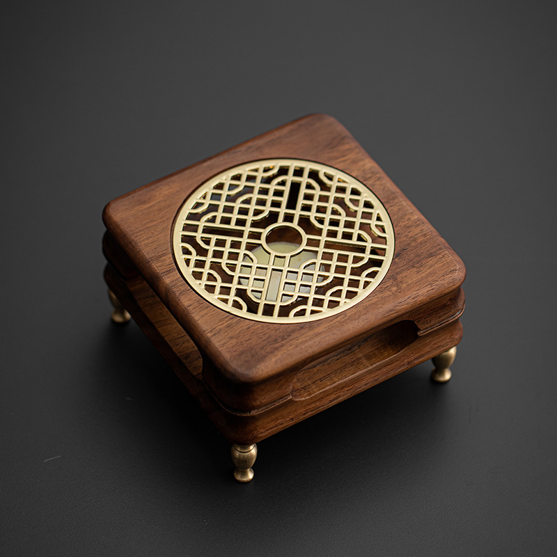 黑胡桃木銅足鼎爐溫茶爐