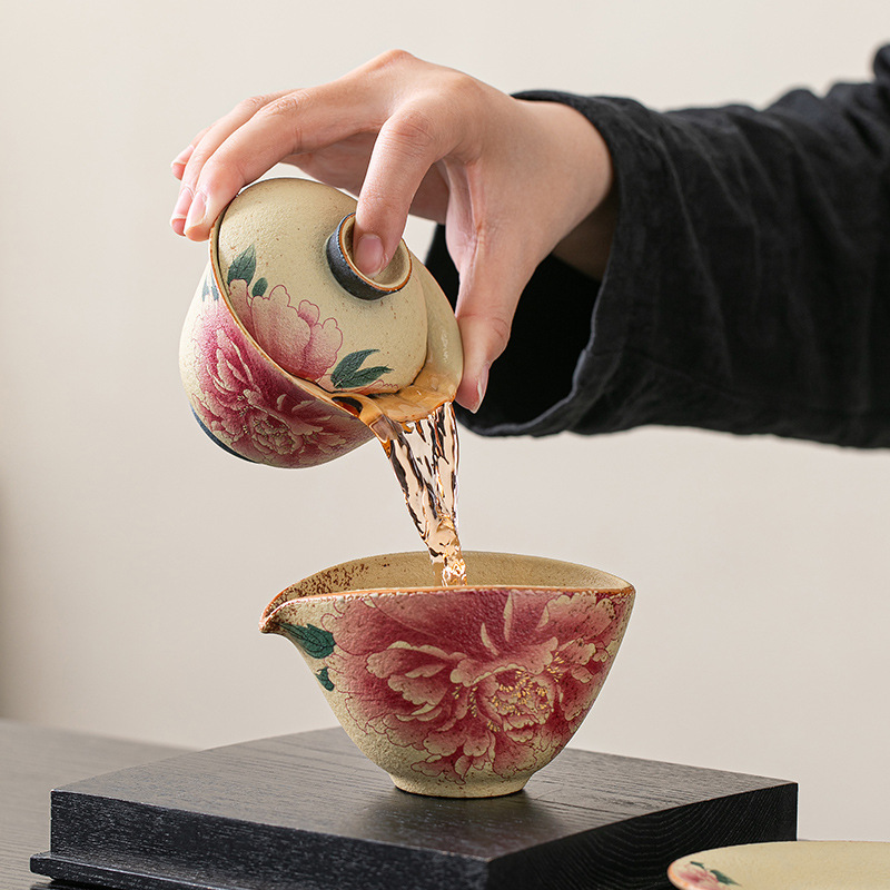 火石紅陶瓷三才蓋碗