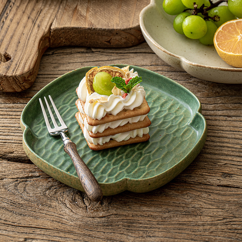 高顏值復古粗陶茶點盤