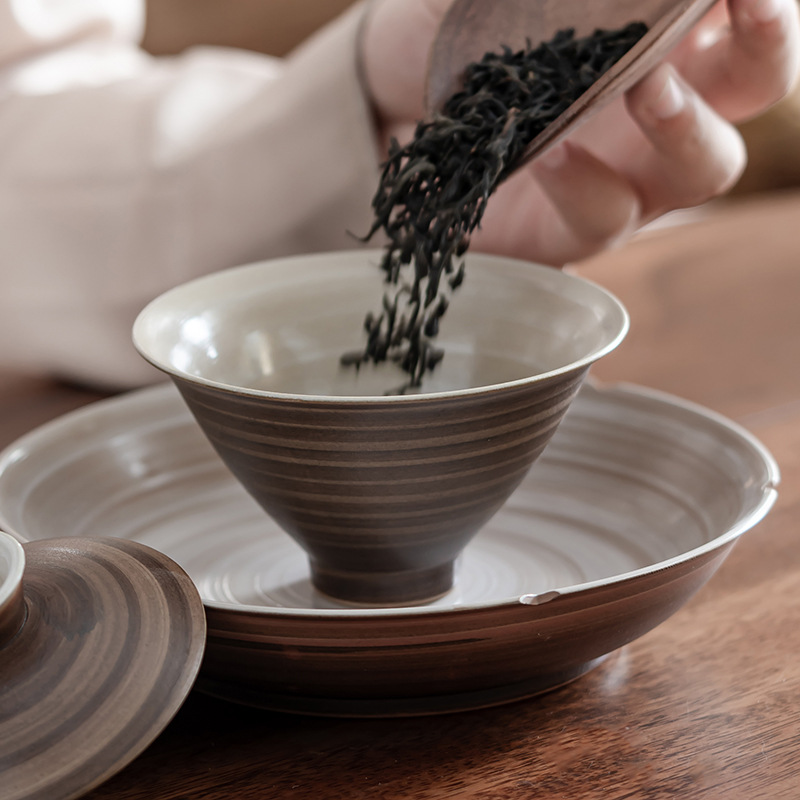 粉引二才斗笠蓋碗