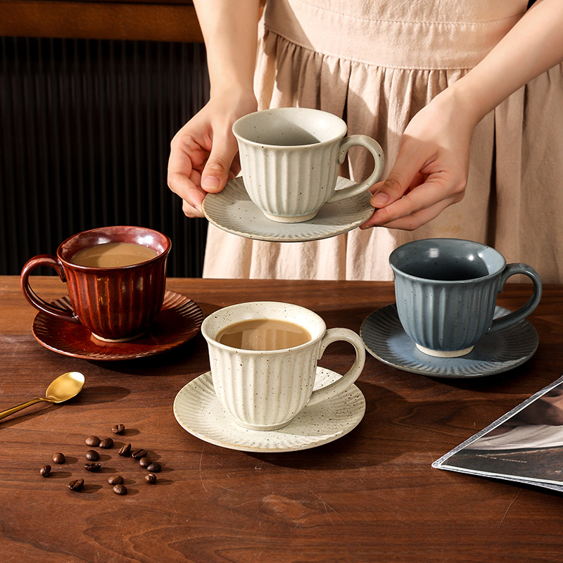 日式復古簡約粗陶咖啡杯碟