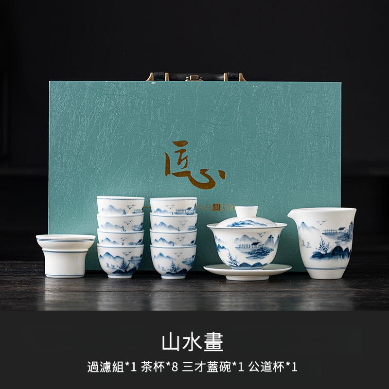 手繪羊脂玉懸停三才蓋碗