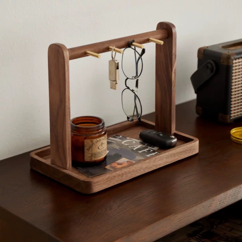 胡桃木玄關置物架首飾掛鉤