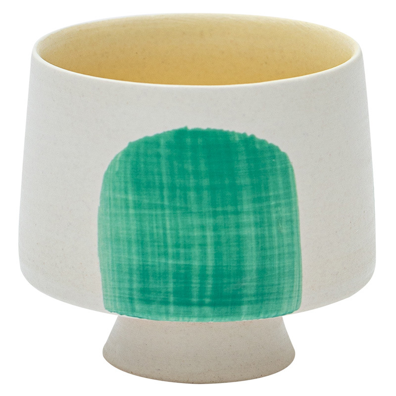 日式粉引白水抹綠玉立杯