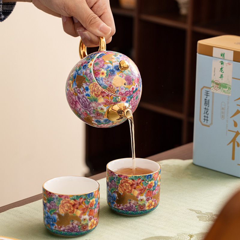 琺瑯彩一壺兩杯描金小套裝