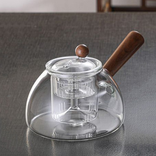 玻璃蒸煮一體木側把煮茶壺