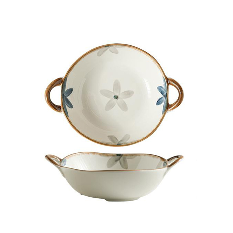 墨藍陶瓷盤子碗日式雙耳湯碗米飯碗餐具套裝