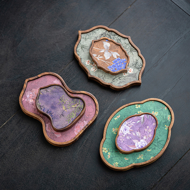 胡桃木復古風茶盤壺承