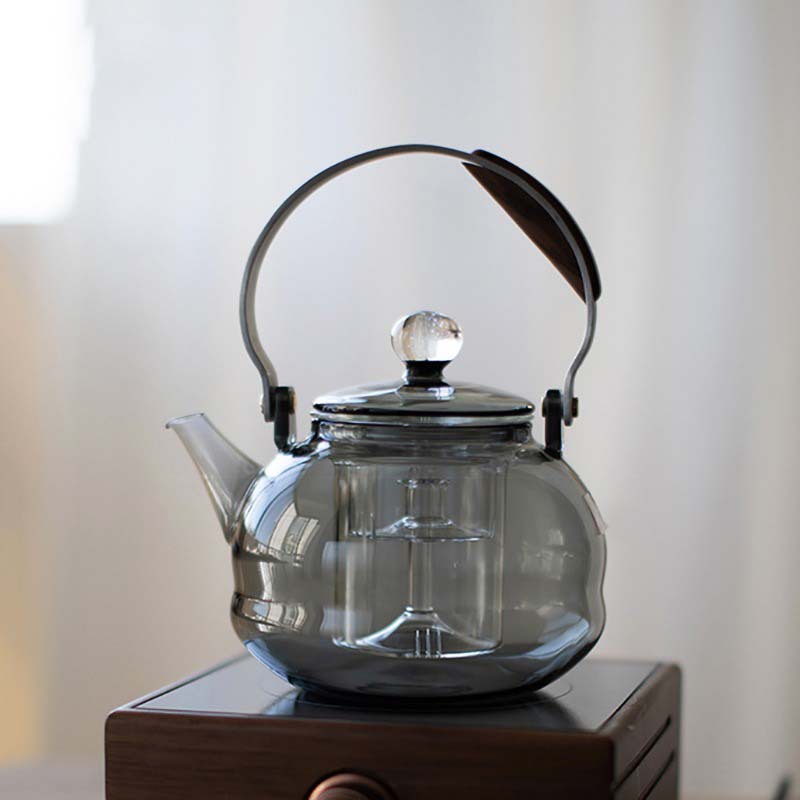 煙灰玻璃蒸煮茶壺