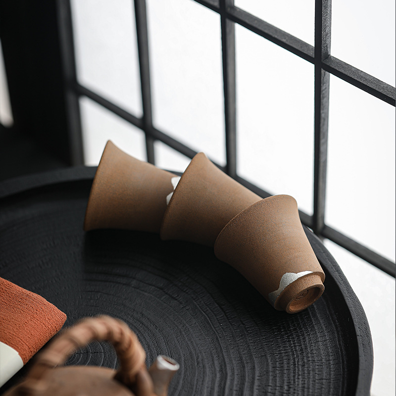 老岩泥手工復古刷銀寬口小杯