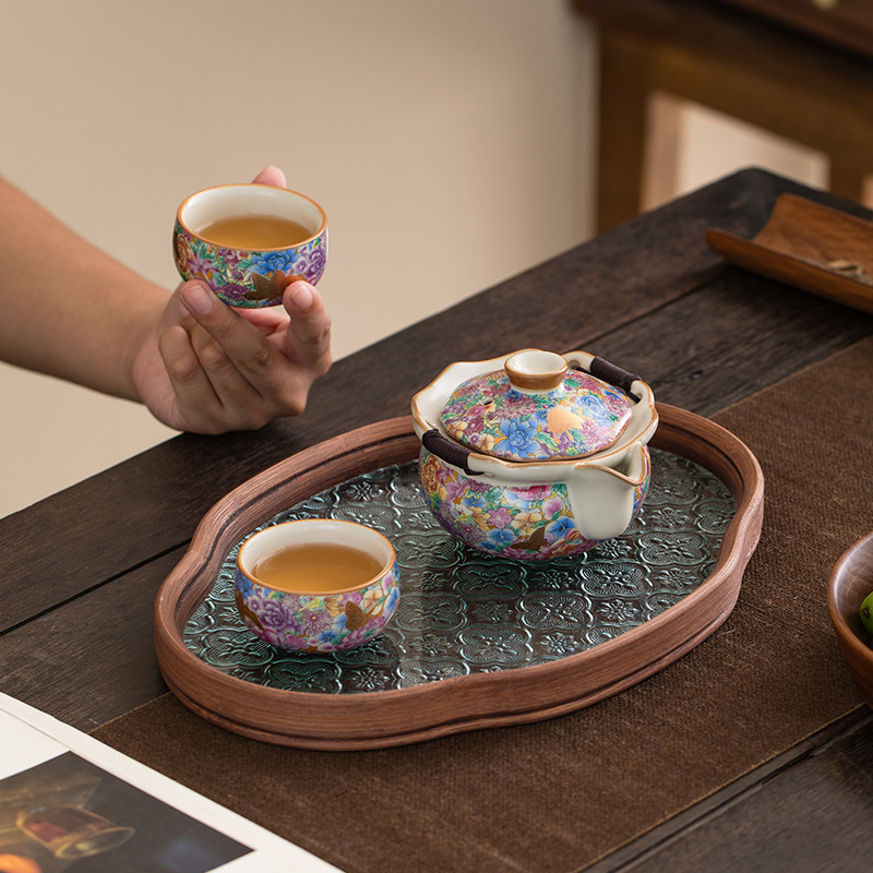 琺瑯彩萬花手抓壺套裝