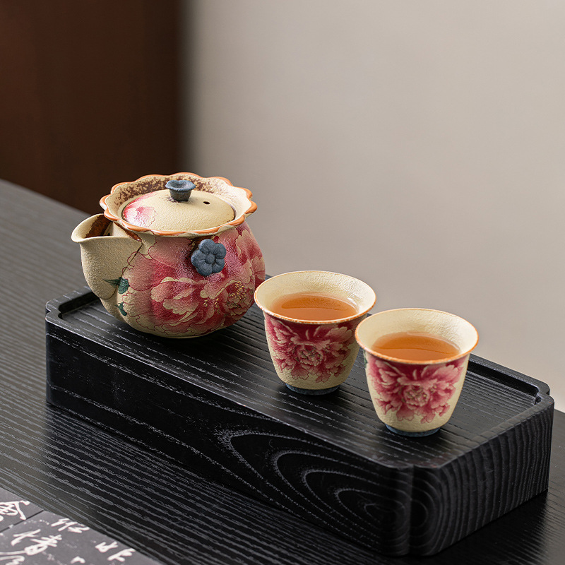 火石紅陶瓷復古手抓壺