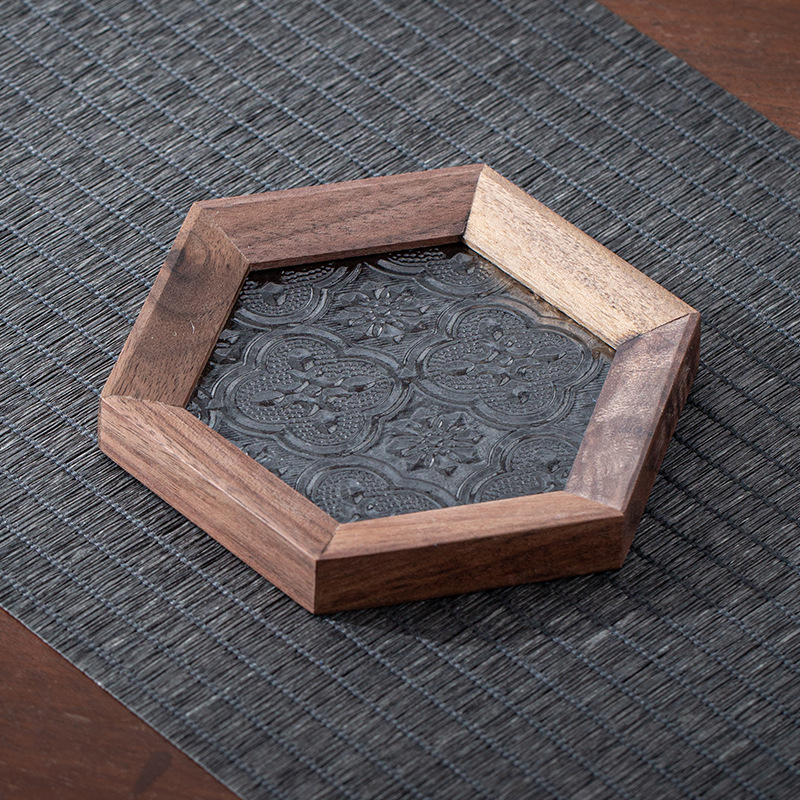 胡桃木窗戶玻璃杯墊