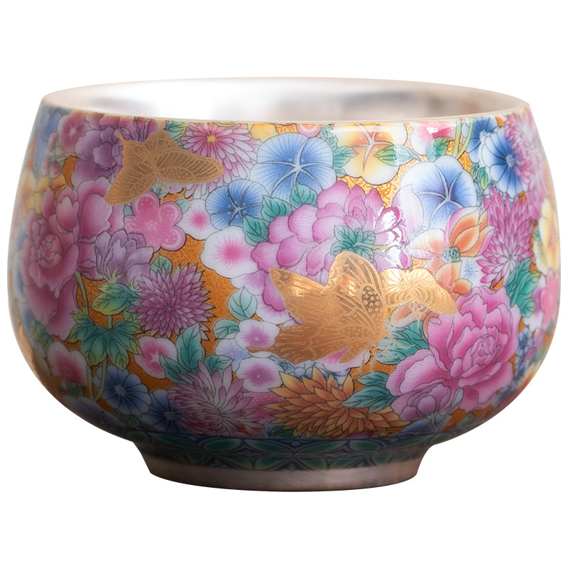 琺瑯彩鎏銀萬花主人杯