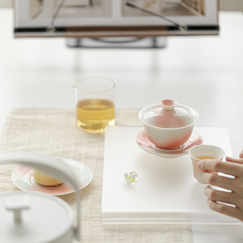 西柚茉莉陶瓷三才蓋碗