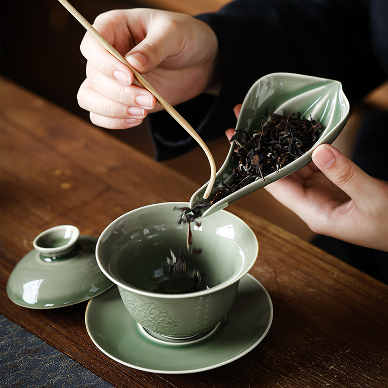 越窯青瓷四葉草茶則