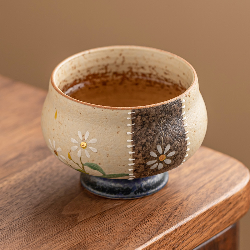 青花火石紅高足禪定杯