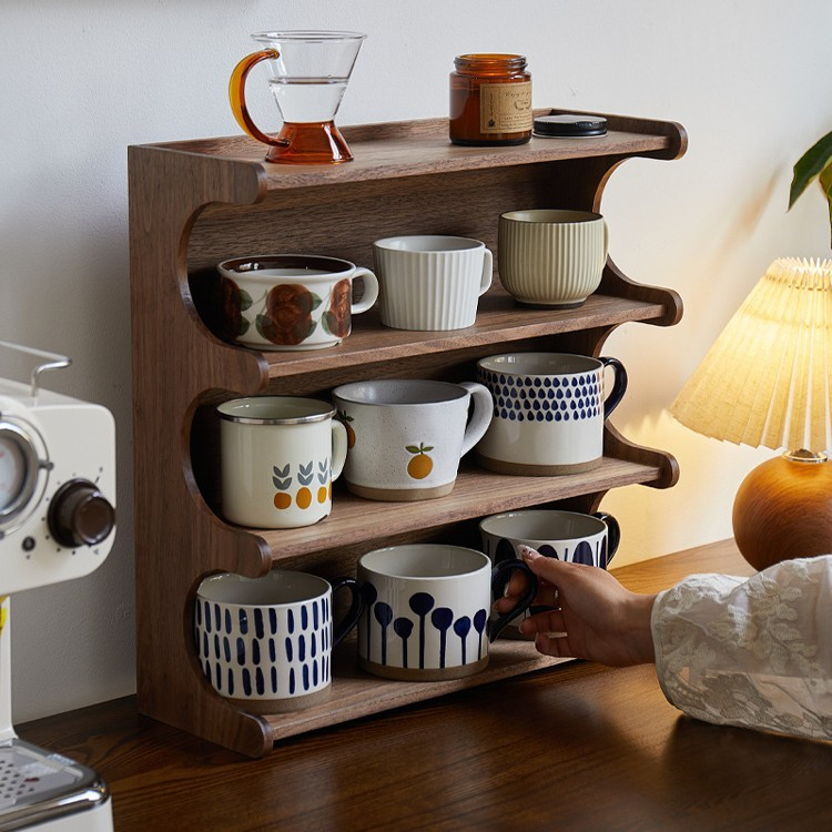 實木胡桃木復古杯子收納架