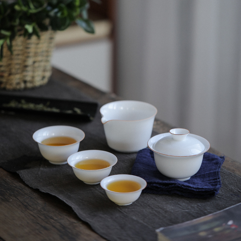 快客杯一壺三杯白瓷蓋碗