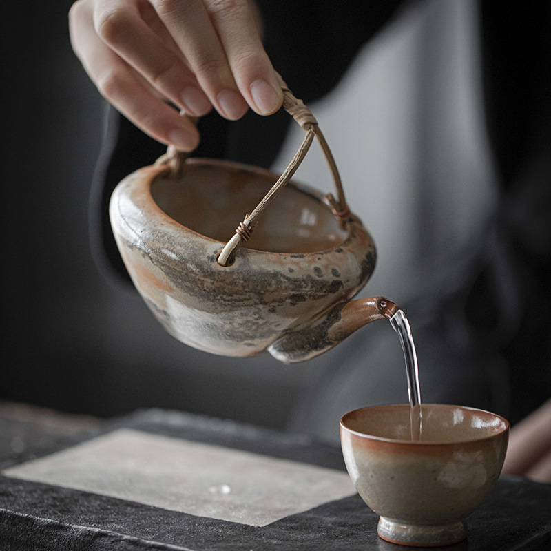 水墨柴燒窯變提梁壺