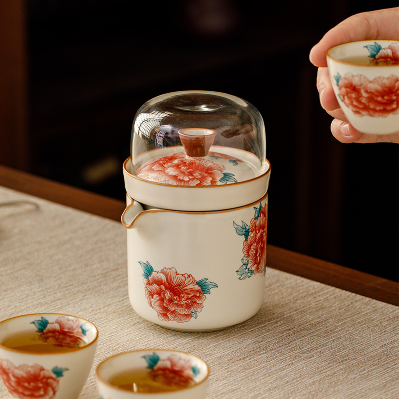 汝窯牡丹一壺四杯快客杯