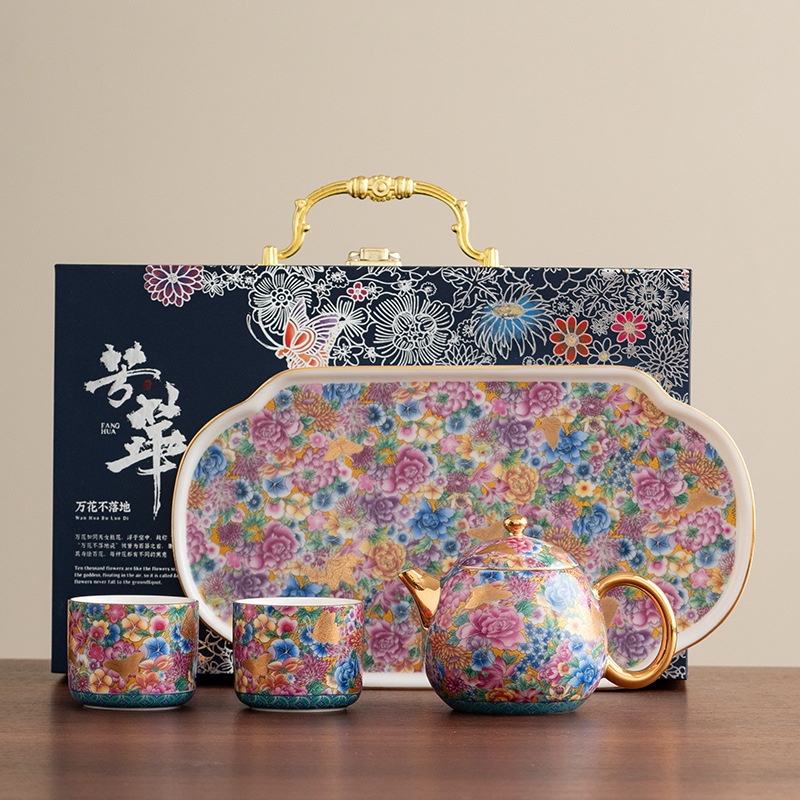 描金萬花琺瑯彩茶具禮盒套裝