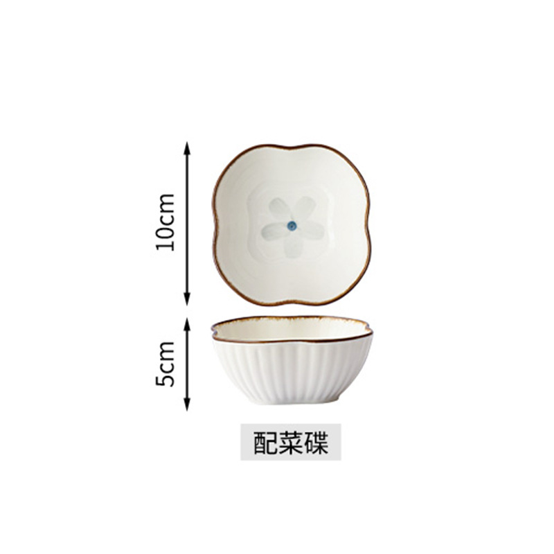 墨藍陶瓷盤子碗日式雙耳湯碗米飯碗餐具套裝