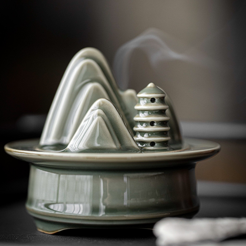 越窯青瓷盤香爐茶道擺件