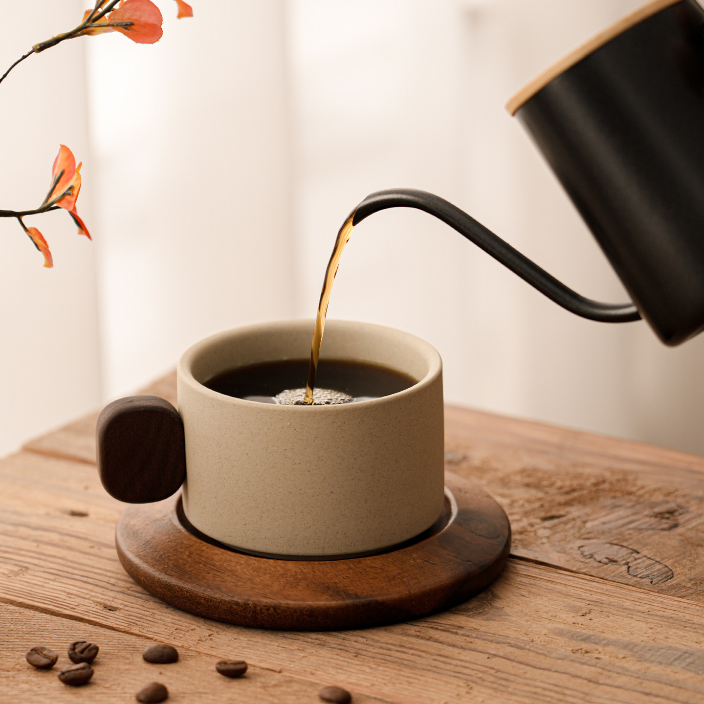 陶土花茶咖啡杯套裝