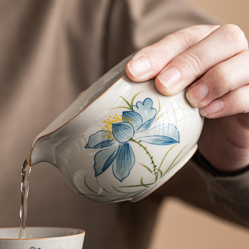 草木灰藍荷花分茶器