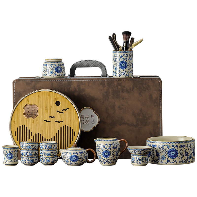 青花纏枝蓮高檔輕奢汝窯茶具套裝