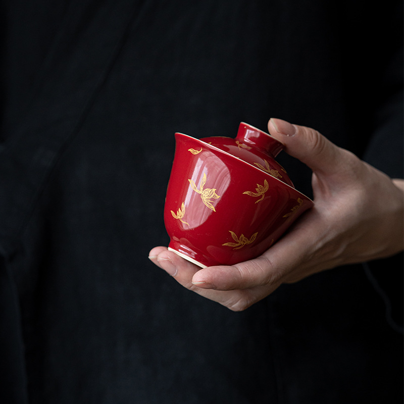 郎紅燙金蓋碗