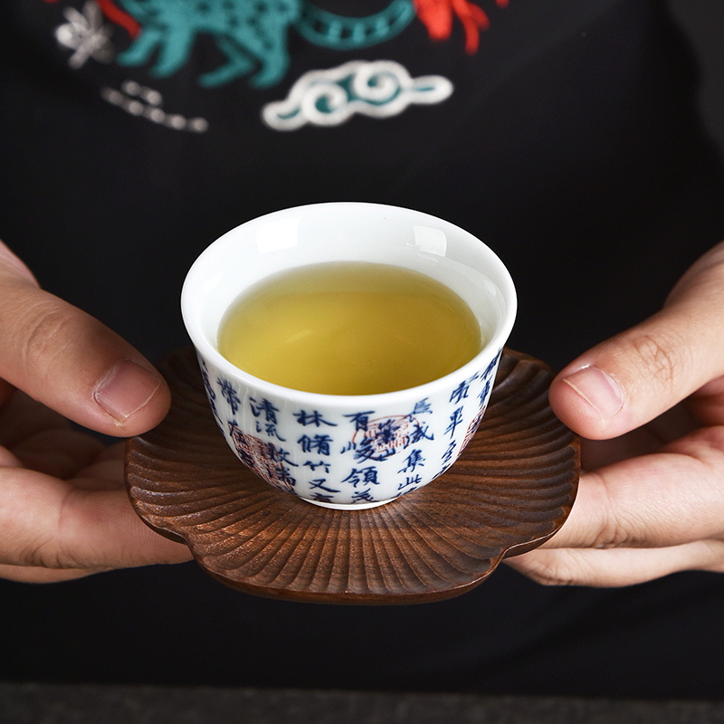 黑胡桃木手工雕刻茶托