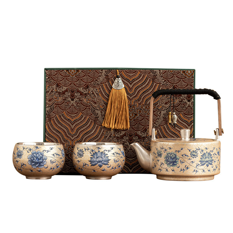 青花蓮韻鎏銀茶具