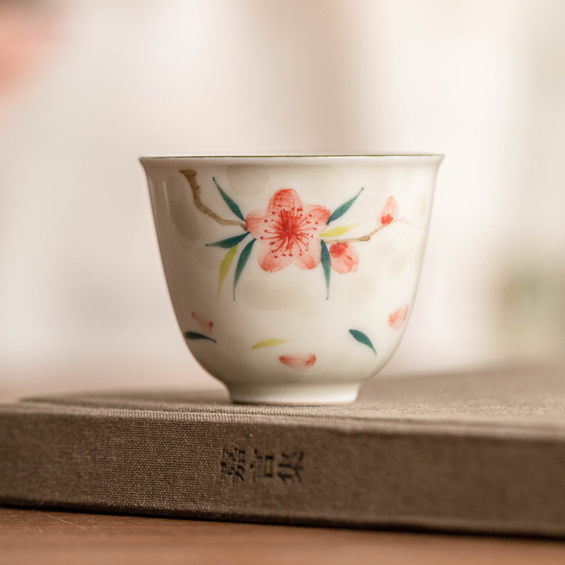 桃花手繪鈴鐺茶杯