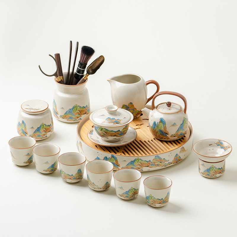 汝窯千裡江山功夫茶具茶盤套裝