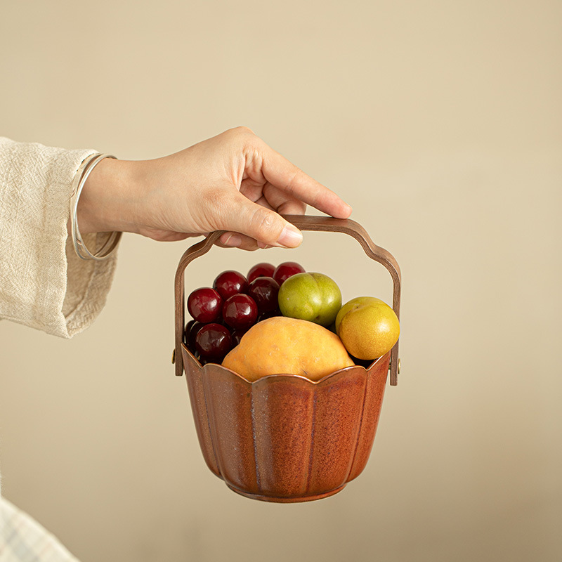  陶瓷手提果籃零食糖果點心盤