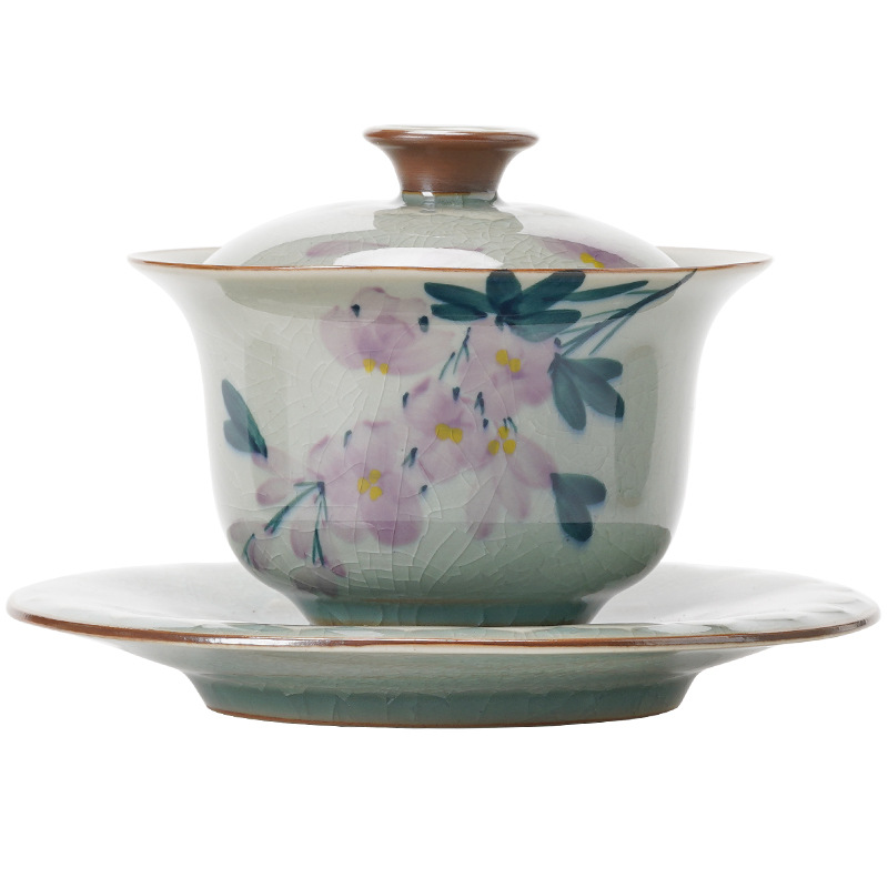 冰片純手繪玉蘭花蓋碗