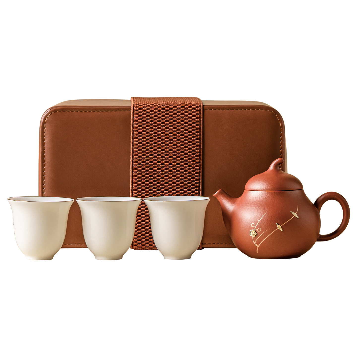 鋦釘梅花枝便攜式旅行茶具一壺三杯