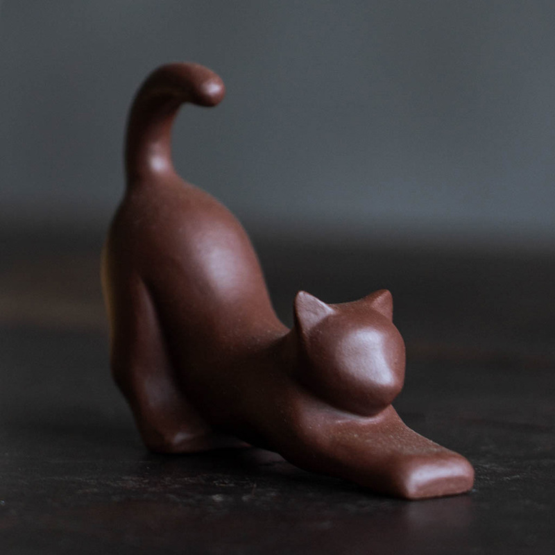 紫砂茶寵貓擺件