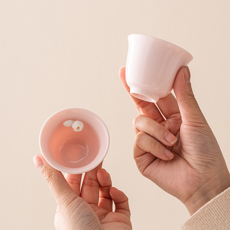 桃粉捏花茶杯品茗杯