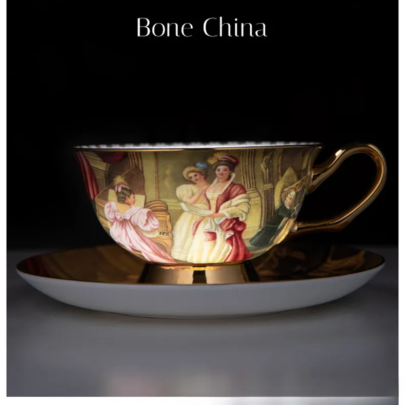英倫油畫復古典雅咖啡杯碟套裝