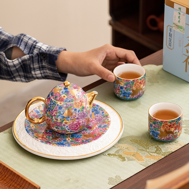 琺瑯彩一壺兩杯描金小套裝