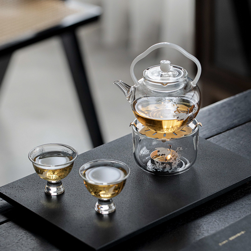 松鶴玻璃茶壺蠟燭臺煮茶爐