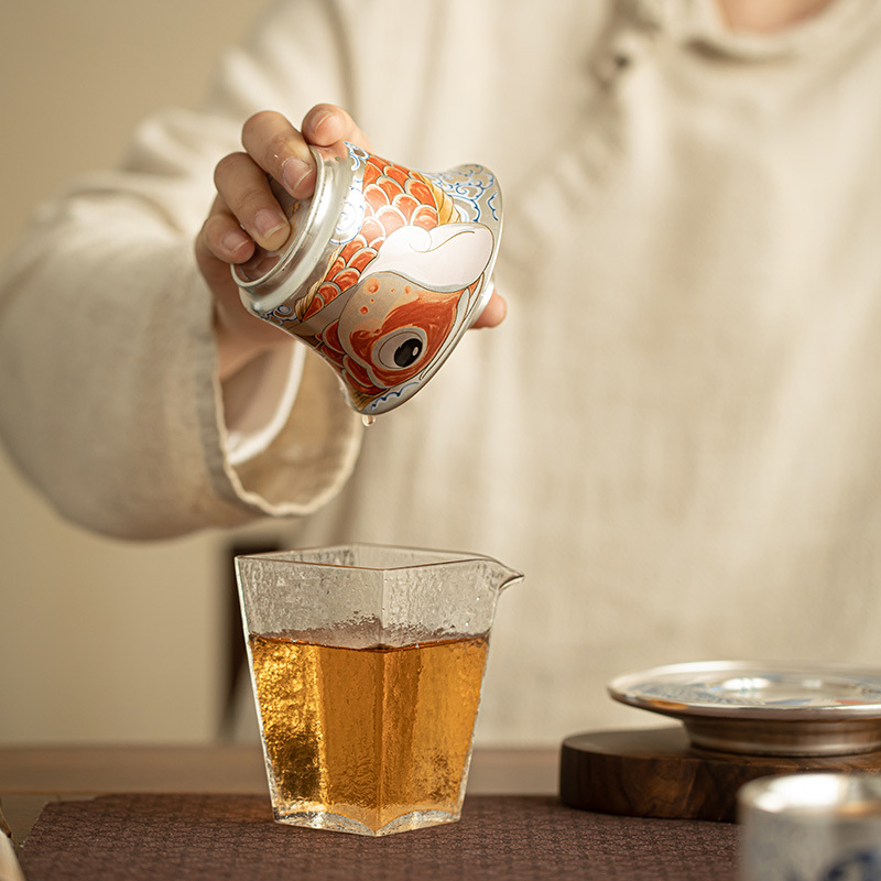 手工鎏銀祥龍納福三才蓋碗