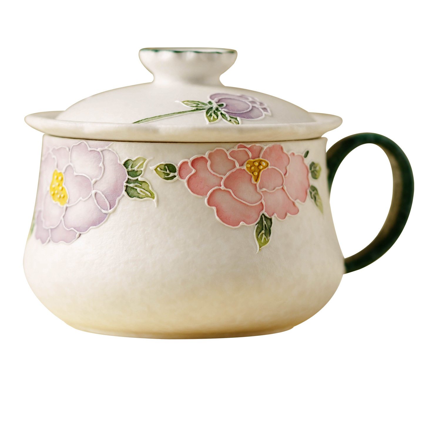 堆繪牡丹咖啡杯碟陶瓷拿鐵杯精緻馬克杯