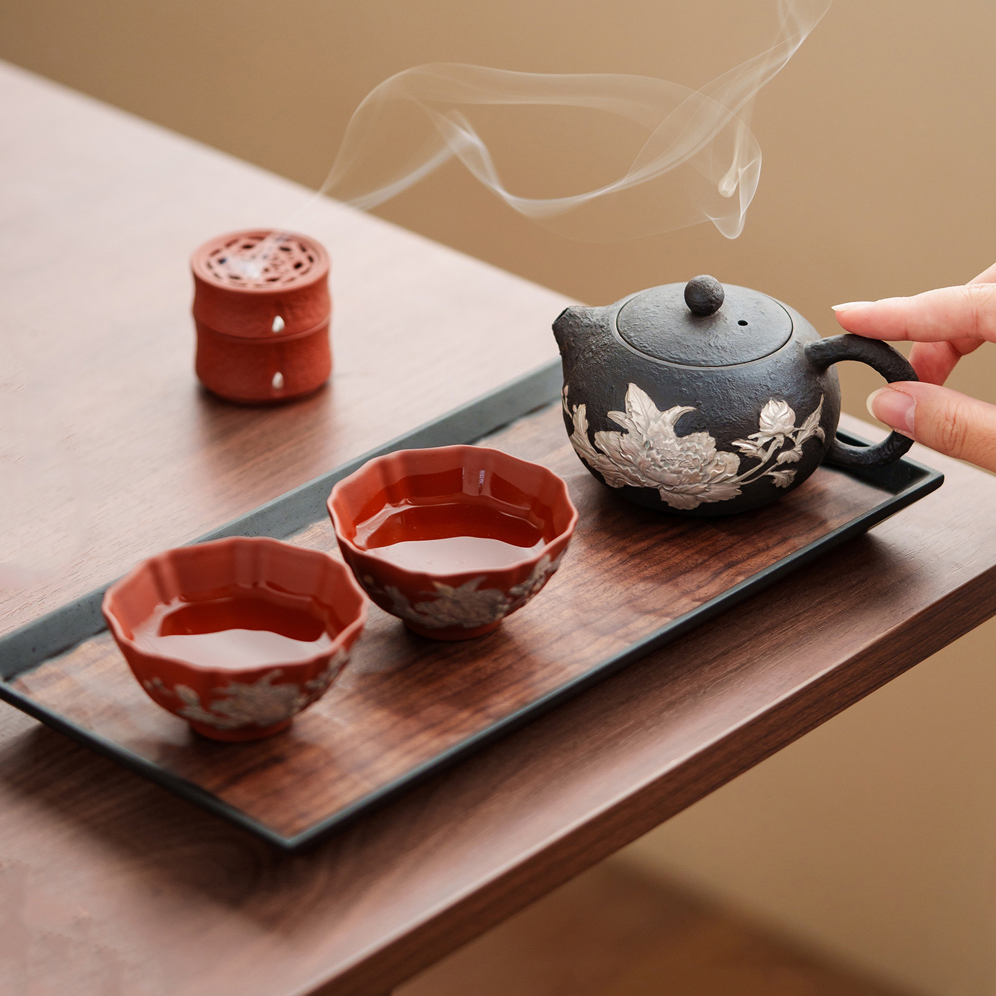 紅泥紫砂鎏銀茶具禮盒裝