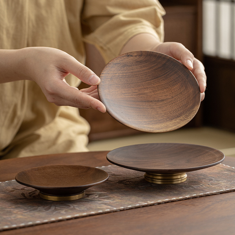 黑胡桃木日式銅圈茶點盤