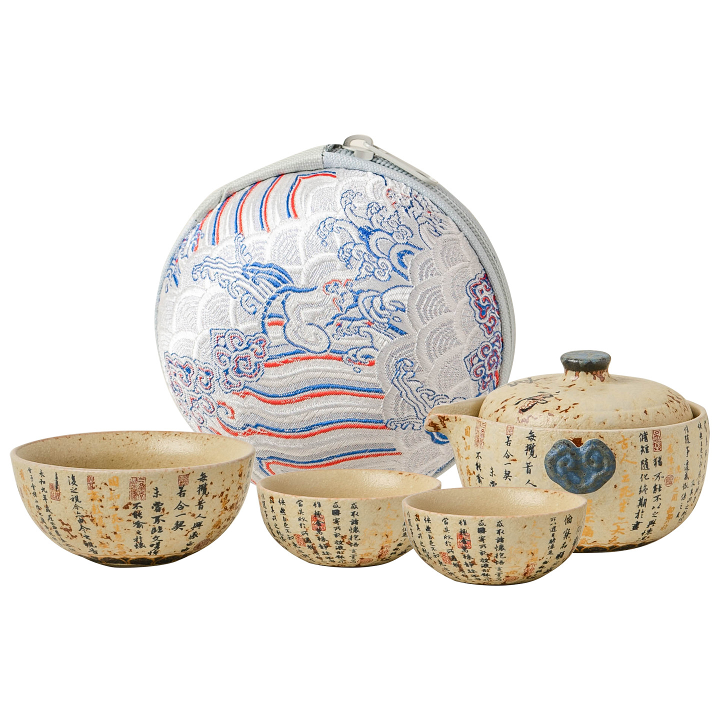 青花火石紅蘭亭序旅行快客杯